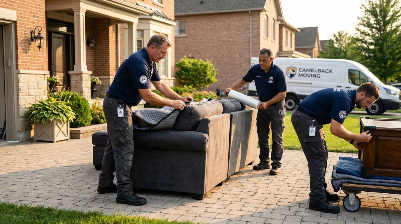 Large estate moving crew wrapping furniture in Glens Falls, NY